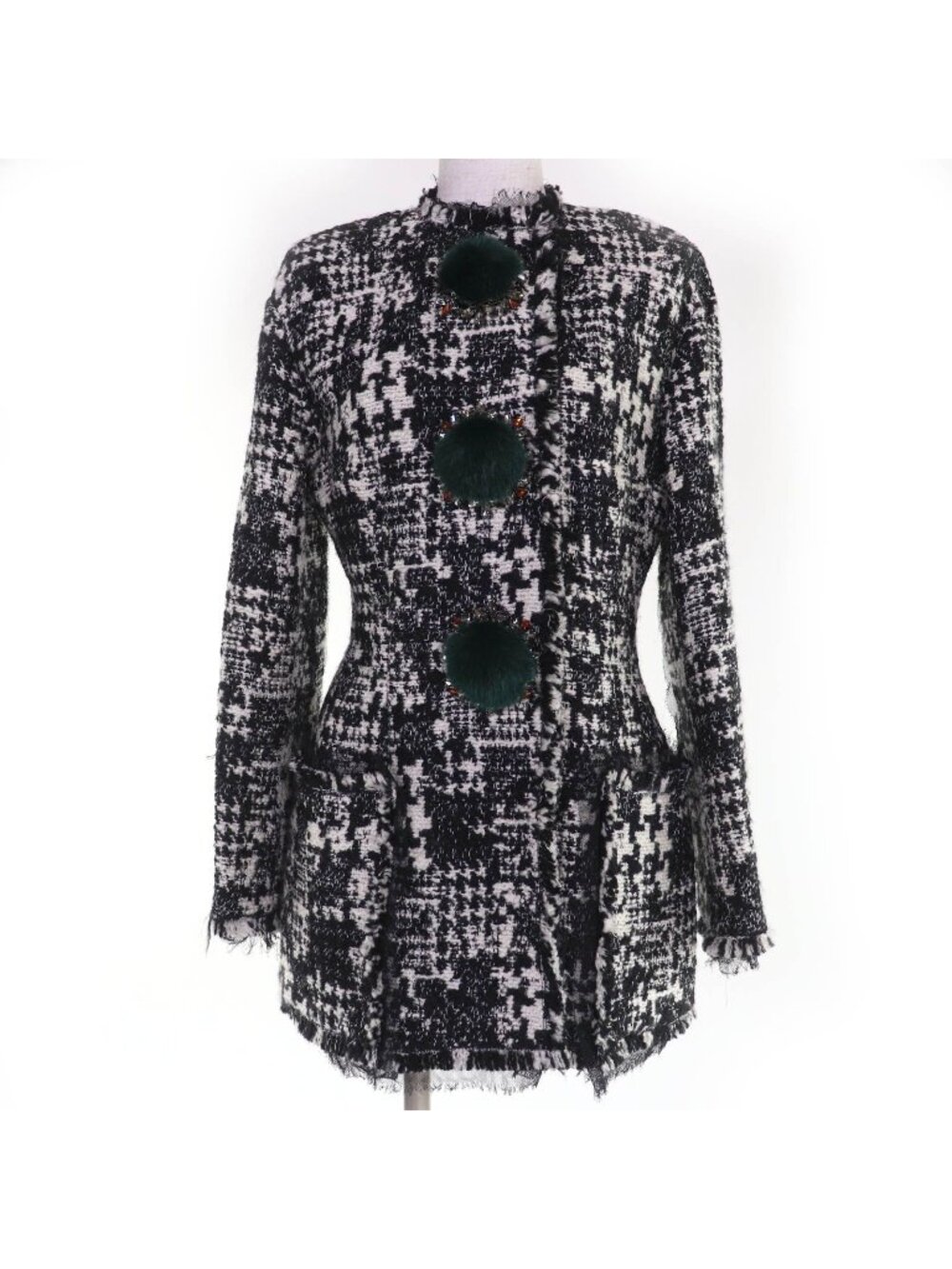 Dolce & Gabbana Bijou Collarless Tweed Coat Black 38